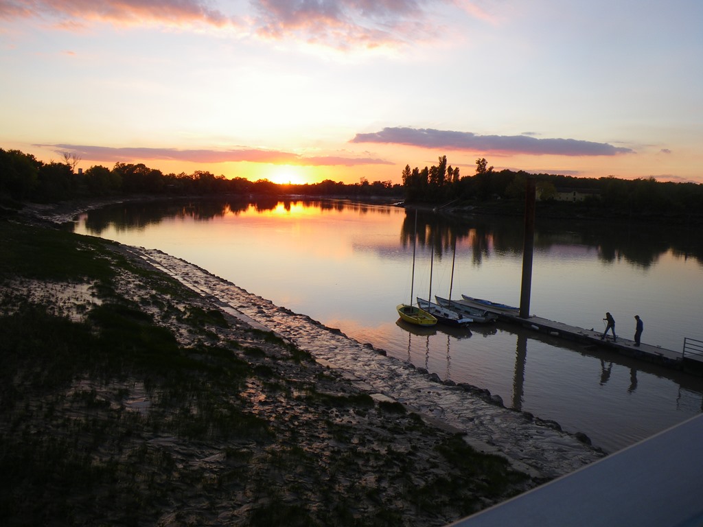 Sunset above pontoon, River Garonne